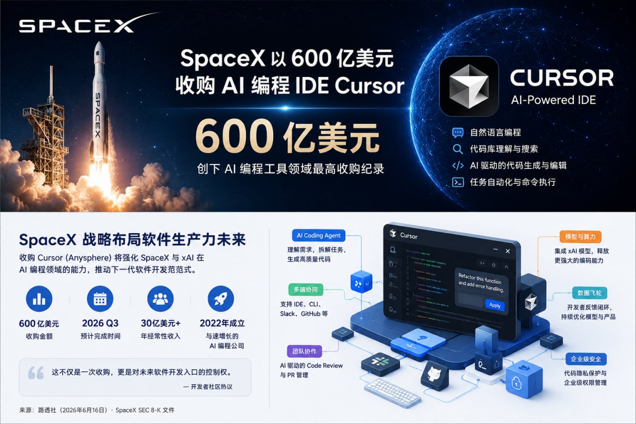 SpaceX 600 亿美元买下 Cursor：这不是 IDE 收购，而是软件生产入口之争