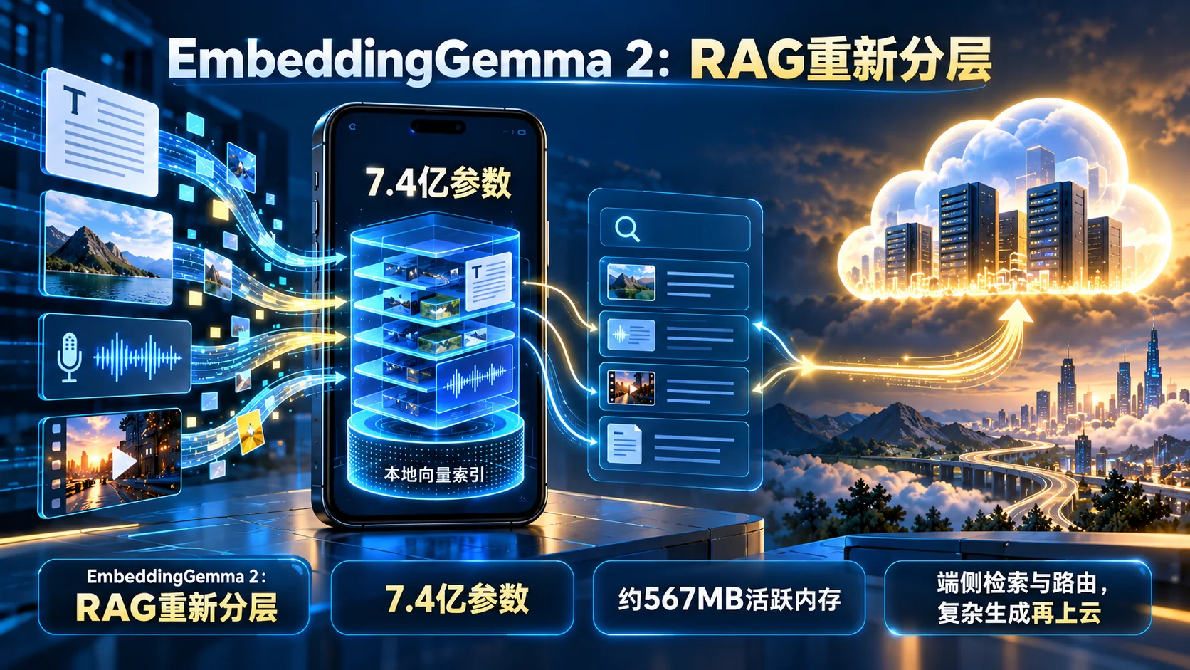 EmbeddingGemma 2把检索放进手机，企业先别急着叫它端侧智能（概念示意）