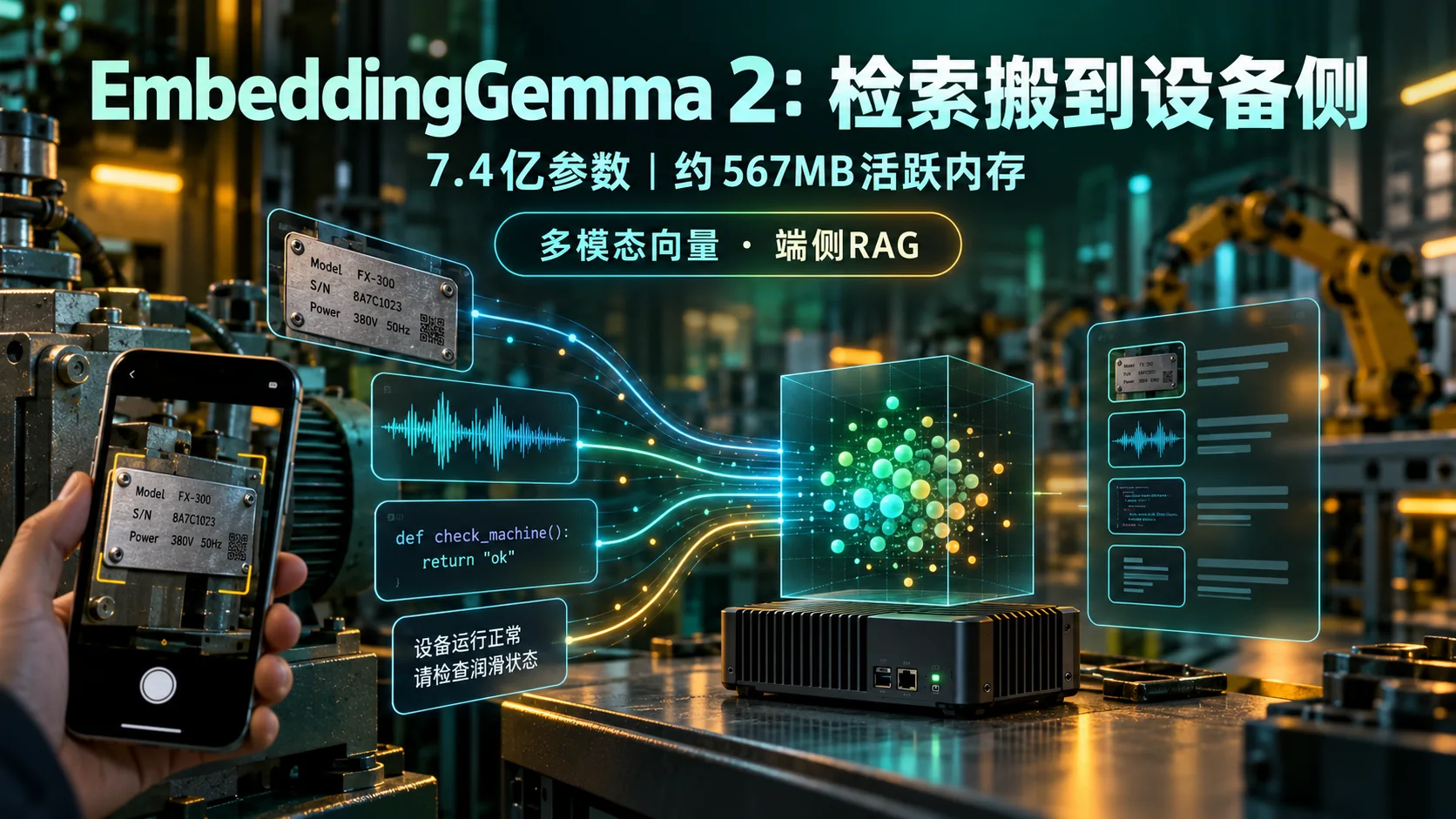 EmbeddingGemma 2把检索放进手机，企业先别急着叫它端侧智能（概念示意）
