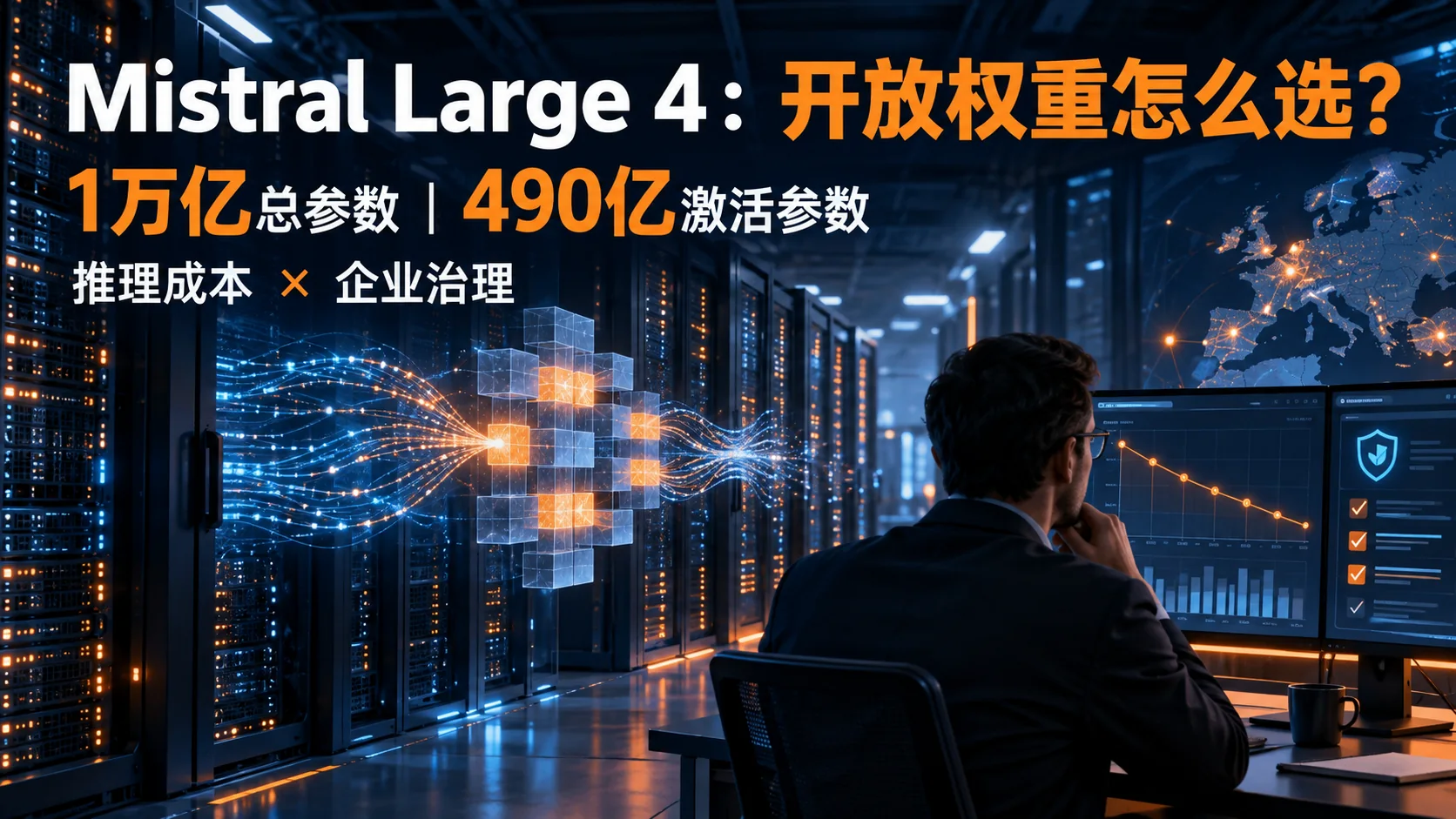 Mistral Large 4的万亿参数，企业先算每个成功任务的成本（概念示意）