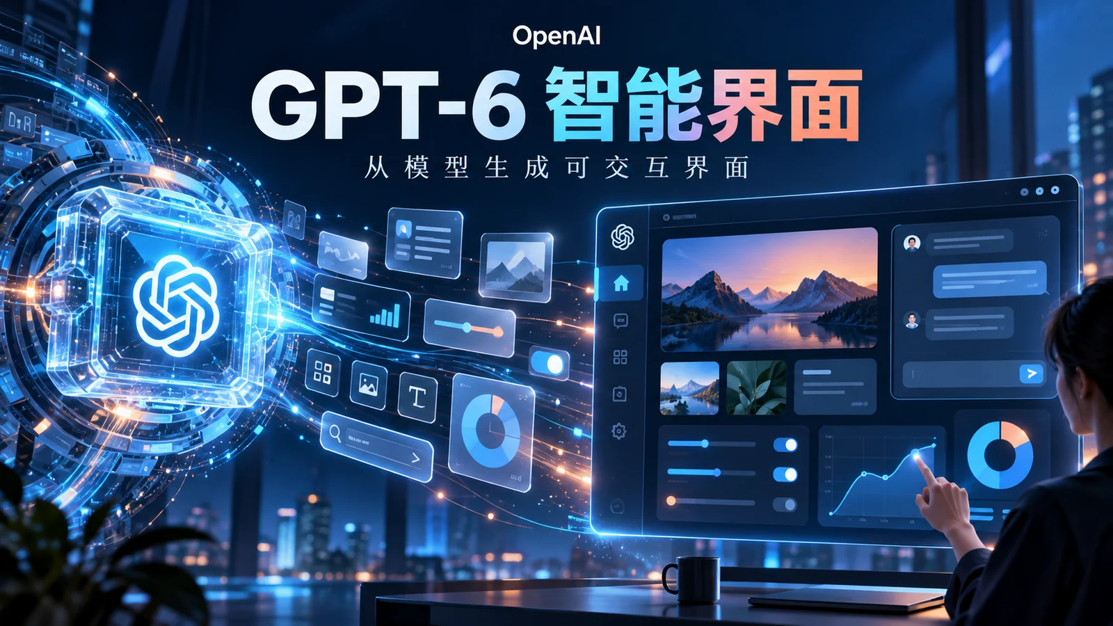 聊天框开始长出按钮：GPT-6的Intelligent UI，难题在“能不能放心点”——封面信息图（概念示意）