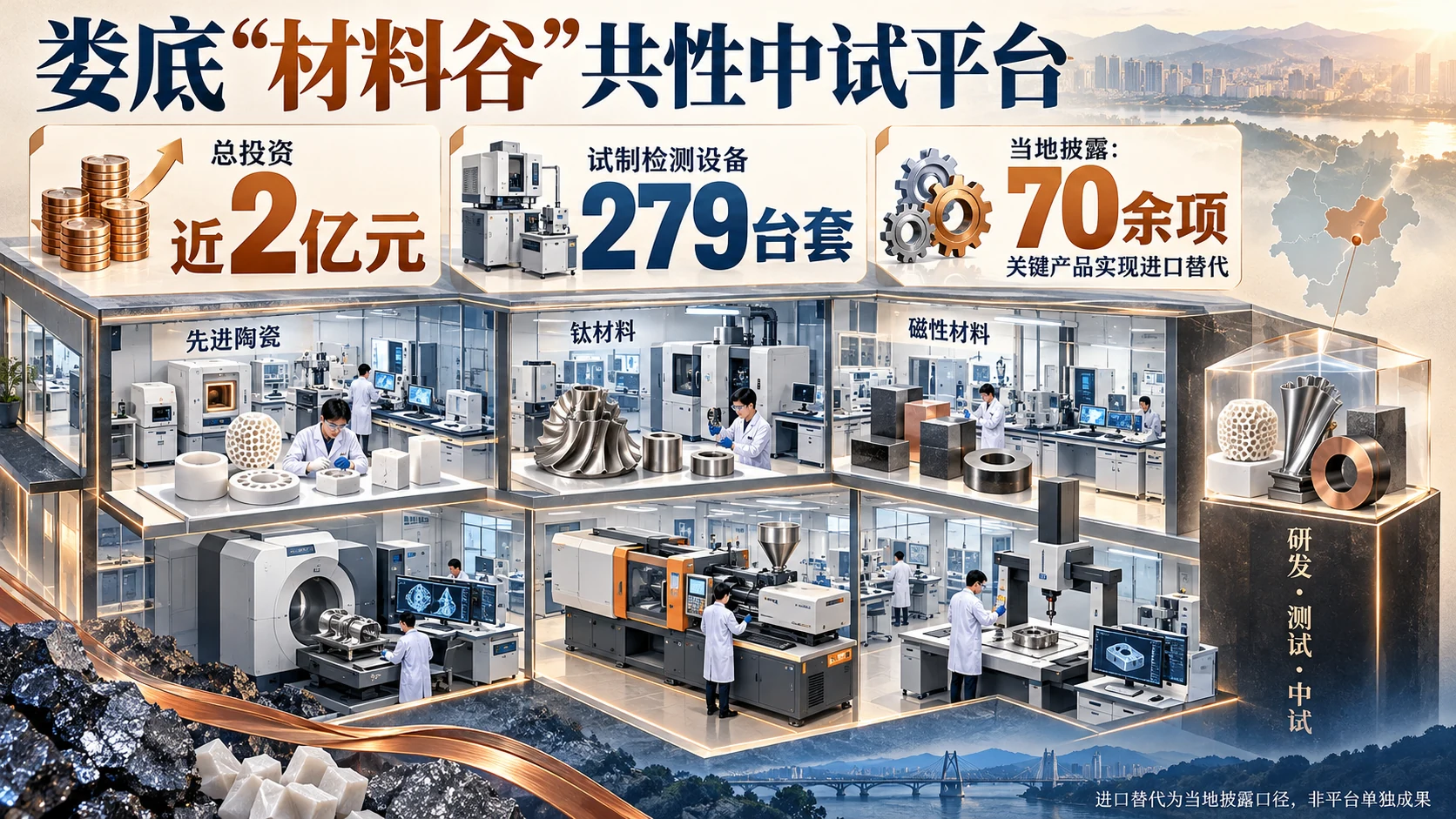 279台套设备摆在娄底，材料企业最需要的是一张能用的试验台——封面信息图（概念示意）