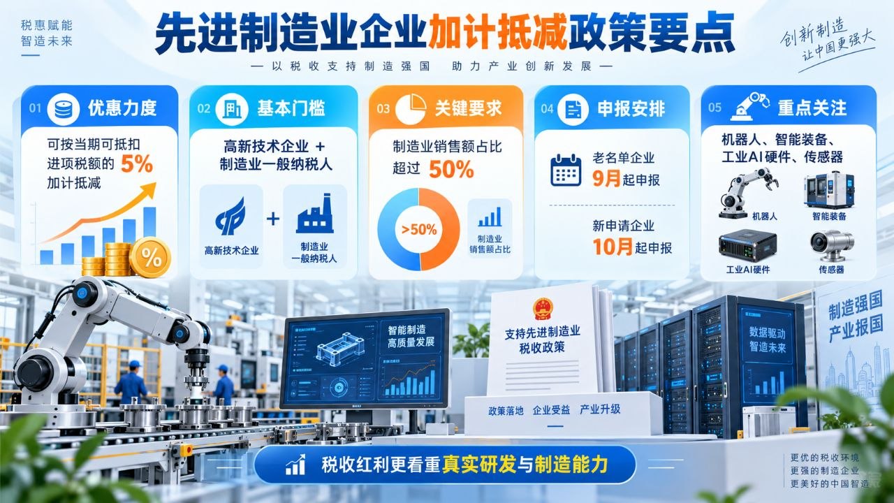 三部门启动2026先进制造业增值税加计抵减名单：5%真金白银，制造业高企9月起分批申报正文配图