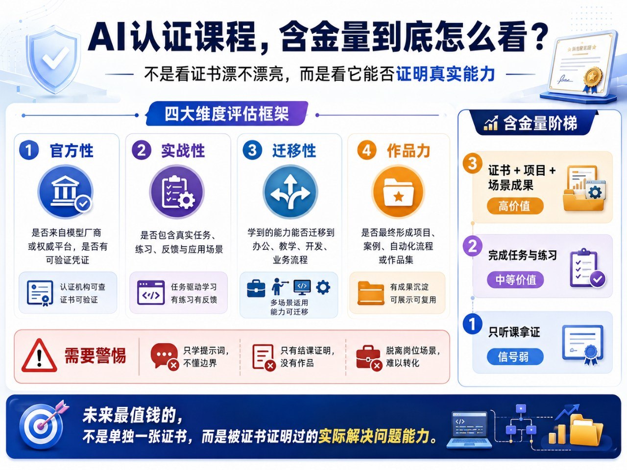 AI 认证课程含金量评估框架：不是看证书漂不漂亮，而是看它能否证明真实能力