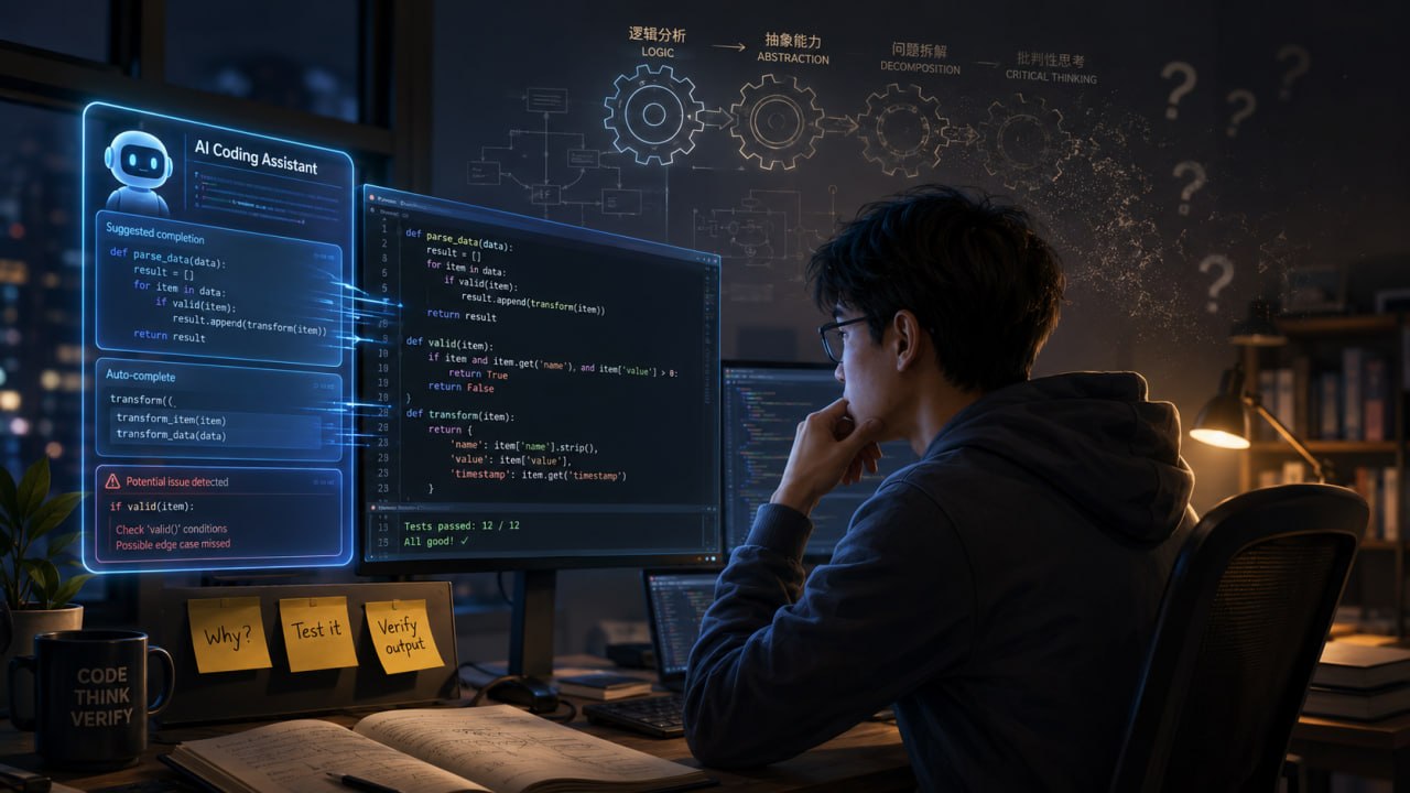 AI 编码带来的能力训练断层示意图