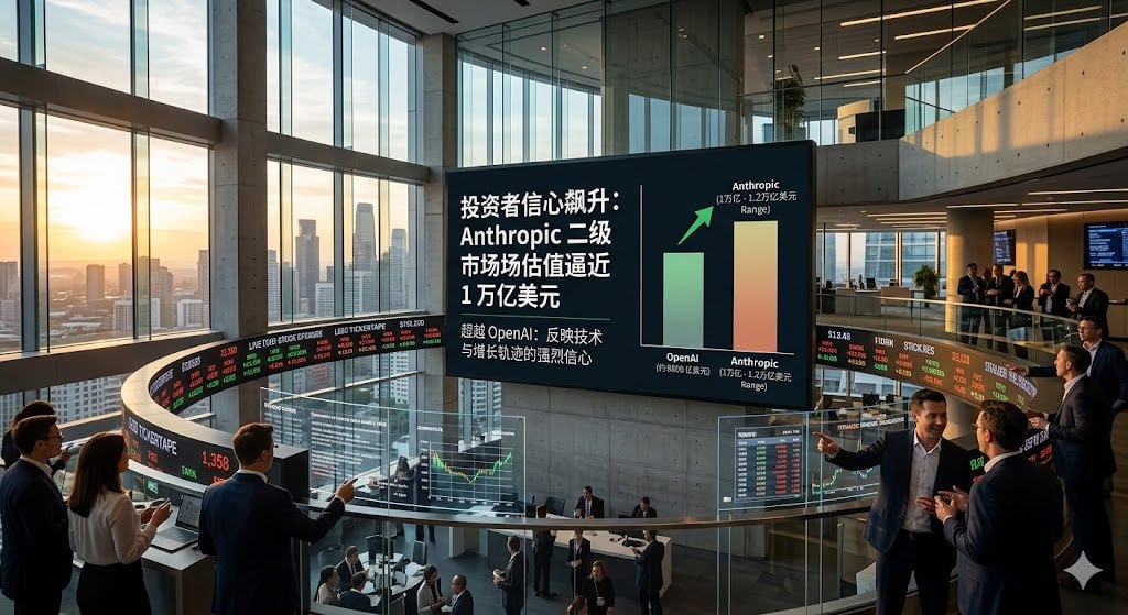 Anthropic 二级市场估值逼近 1 万亿美元，投资者情绪迅速升温