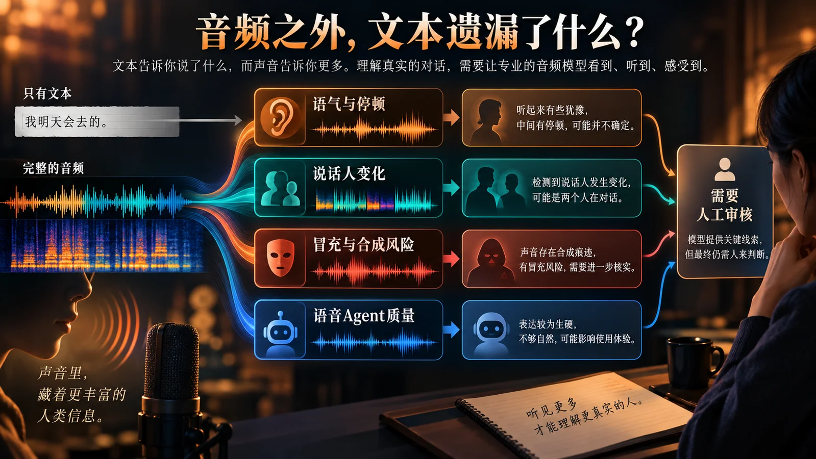 不把声音先压成文字：Modulate 的音频原生模型想听见什么：核心机制与落地路径信息图