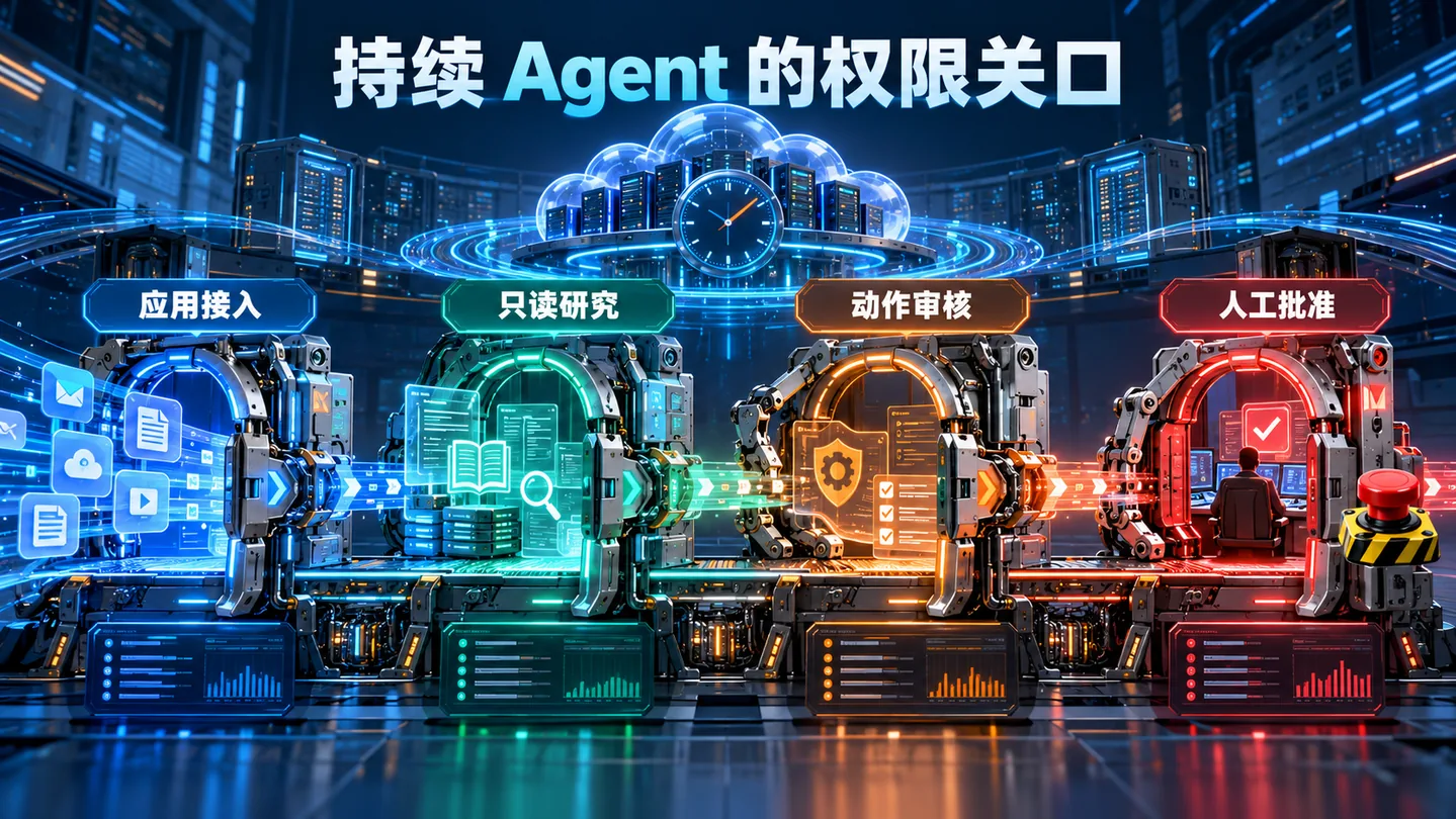 OpenAI dots 企业运行中的连接、只读研究、动作审核及人工审批信息图