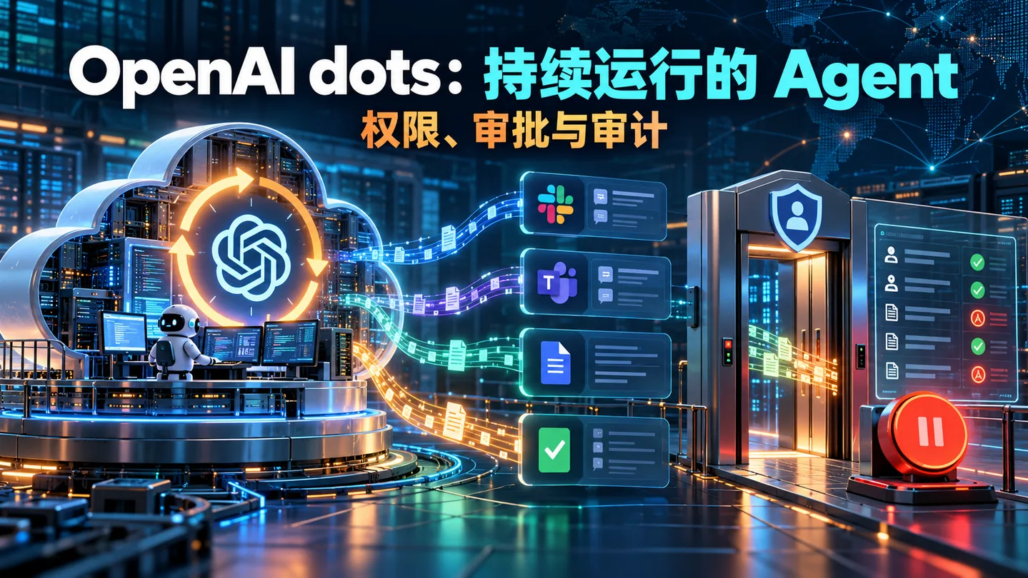 OpenAI dots 持续运行 Agent 与企业权限边界横版信息海报