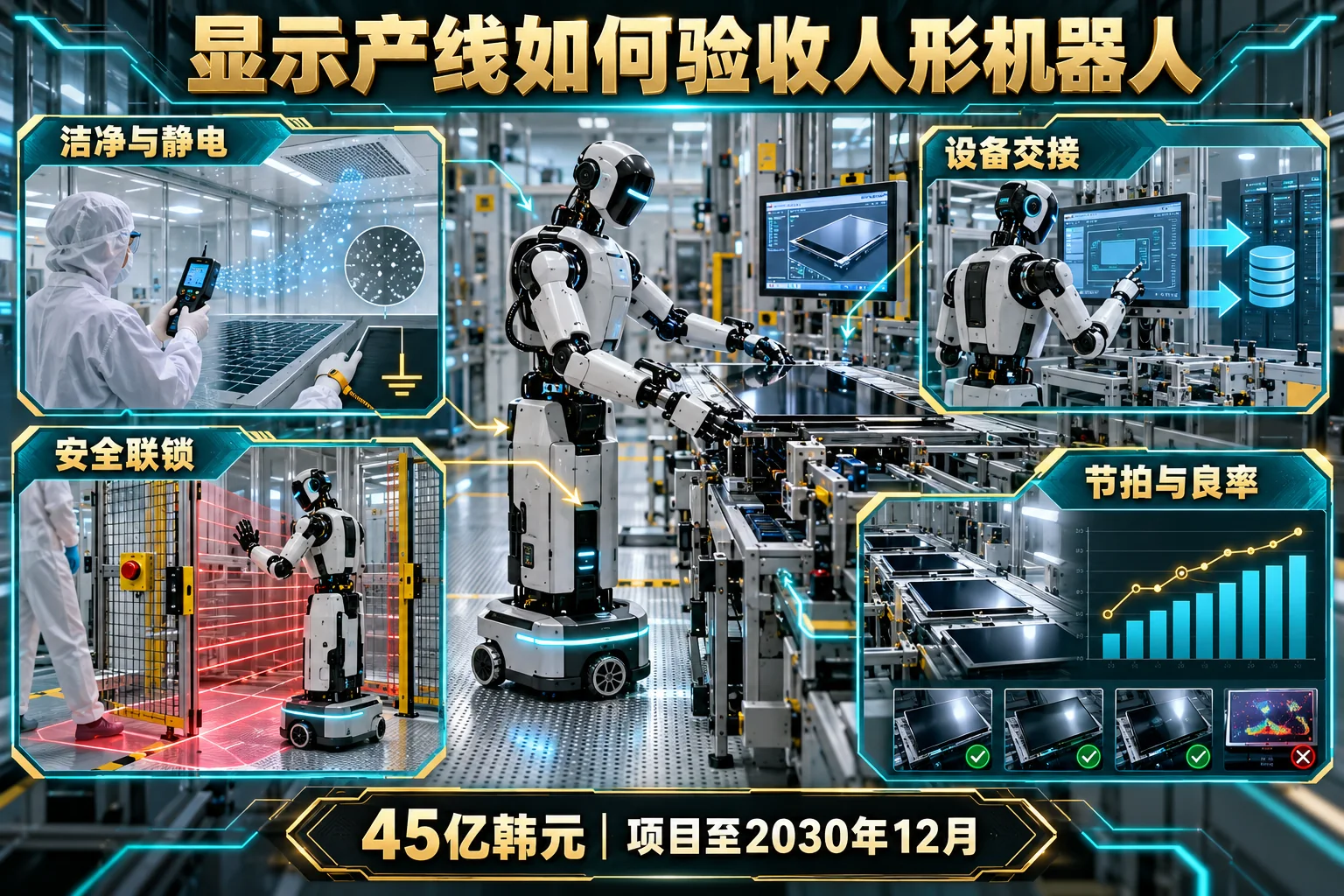 显示产线移动人形机器人从工序选择、洁净验证到安全与节拍验收的路线图