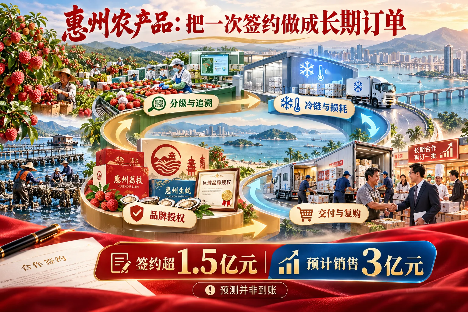 惠州农产品从产地分级到品牌授权、冷链履约及复购的信息图