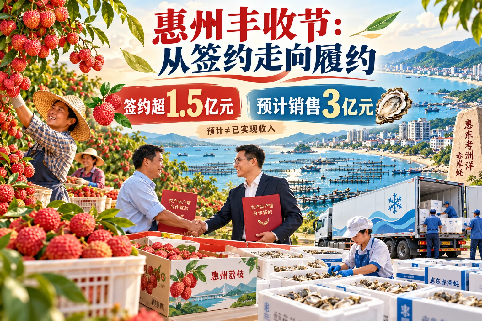 惠州丰收节产销合作与惠州荔枝区域品牌信息海报