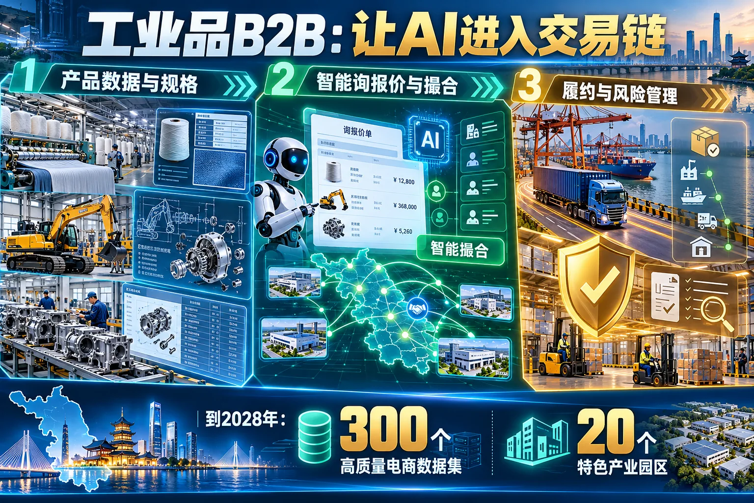 江苏人工智能加电商：数据集、模型服务、园区和工业品交易链条信息图