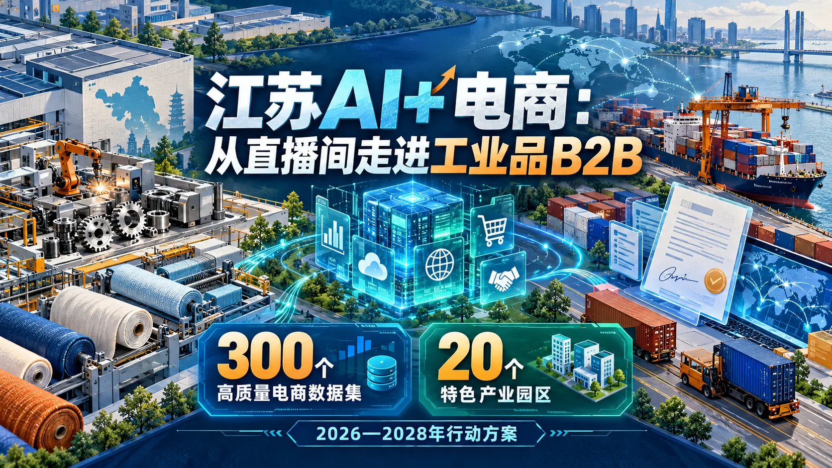 江苏人工智能加电商行动方案：300个数据集和20个特色产业园区信息海报