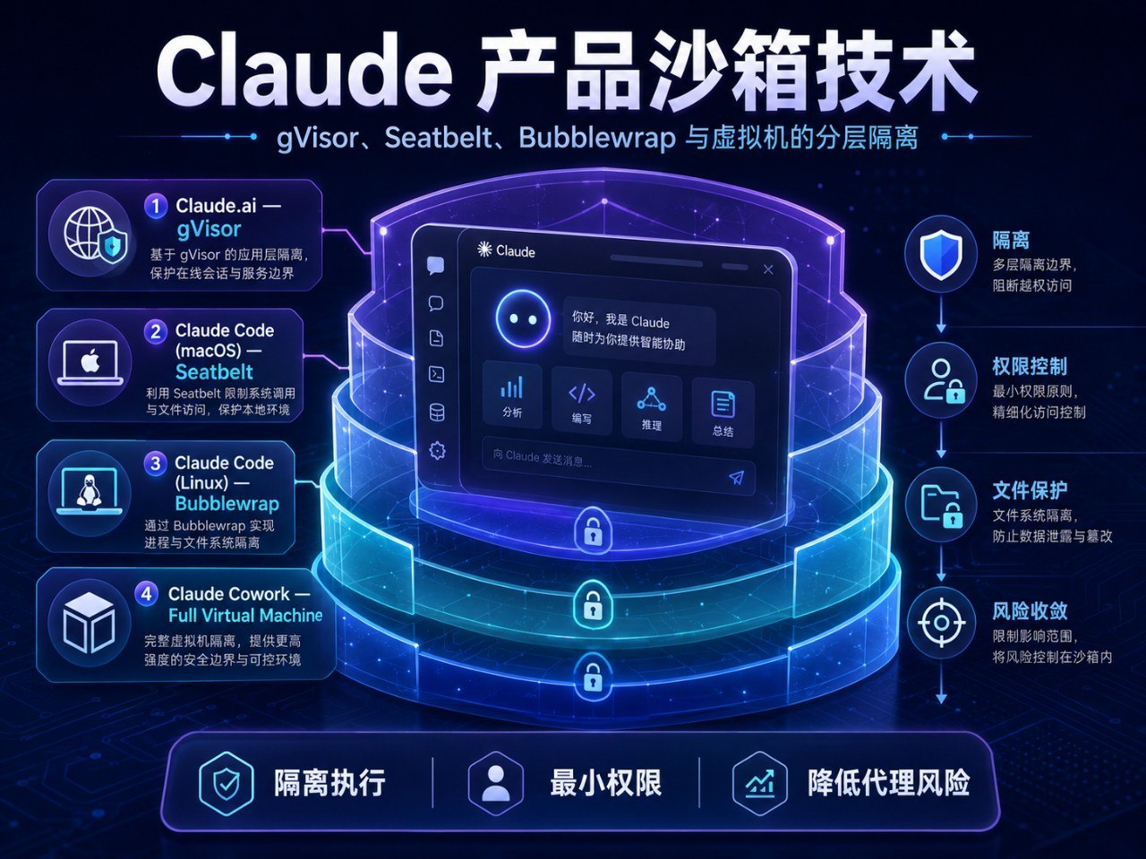 Claude 产品沙箱技术分层隔离示意图