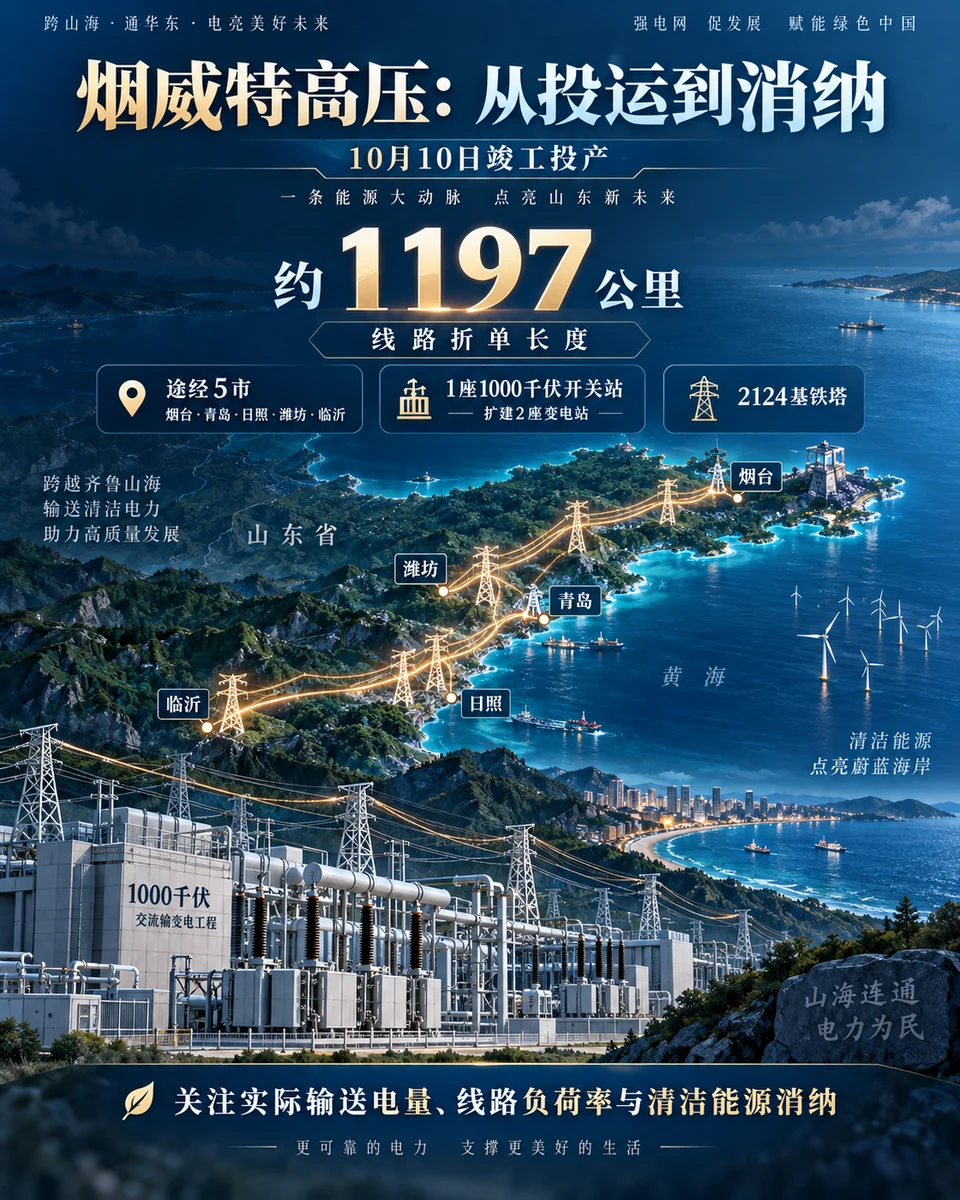 烟威特高压投运：清洁电力外送后还要看负荷率——主题示意信息海报