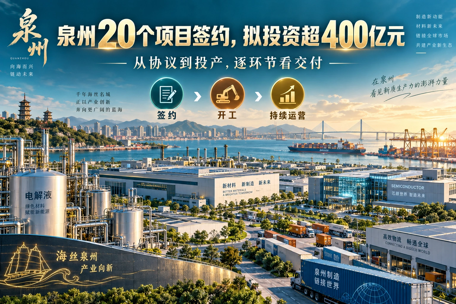 滨海工业园区与物流通道的概念信息图