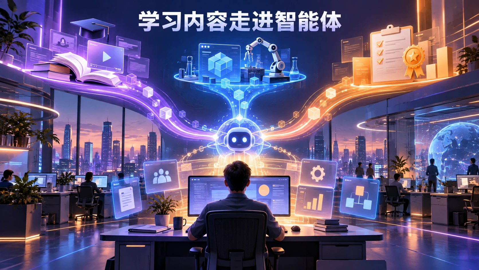 AI工作台接入课程、实验与测评的示意图