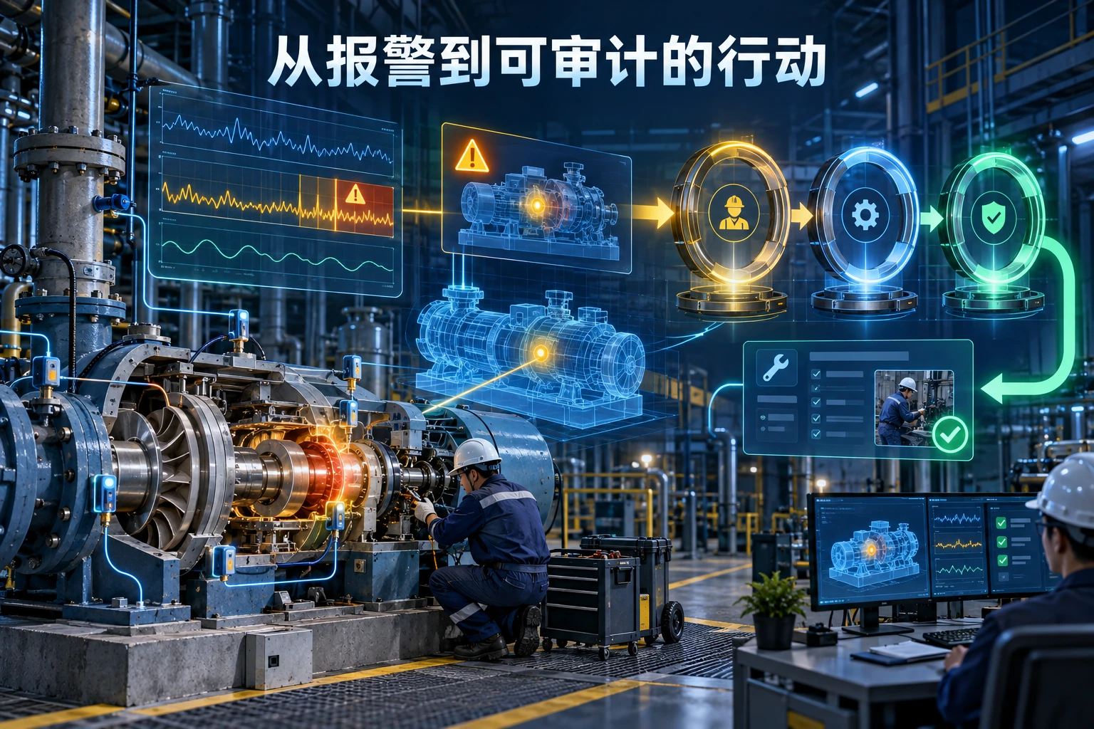 设施报警到人工批准和执行的示意图
