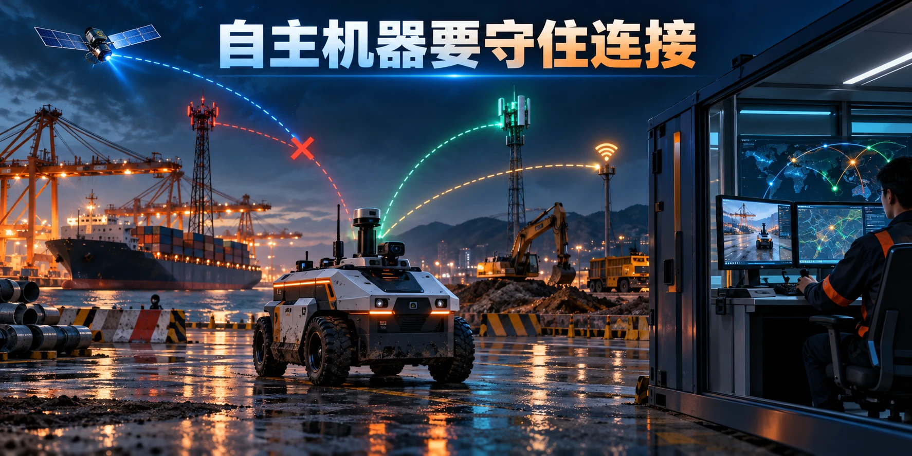 自主机器在多网络条件下运行的示意图