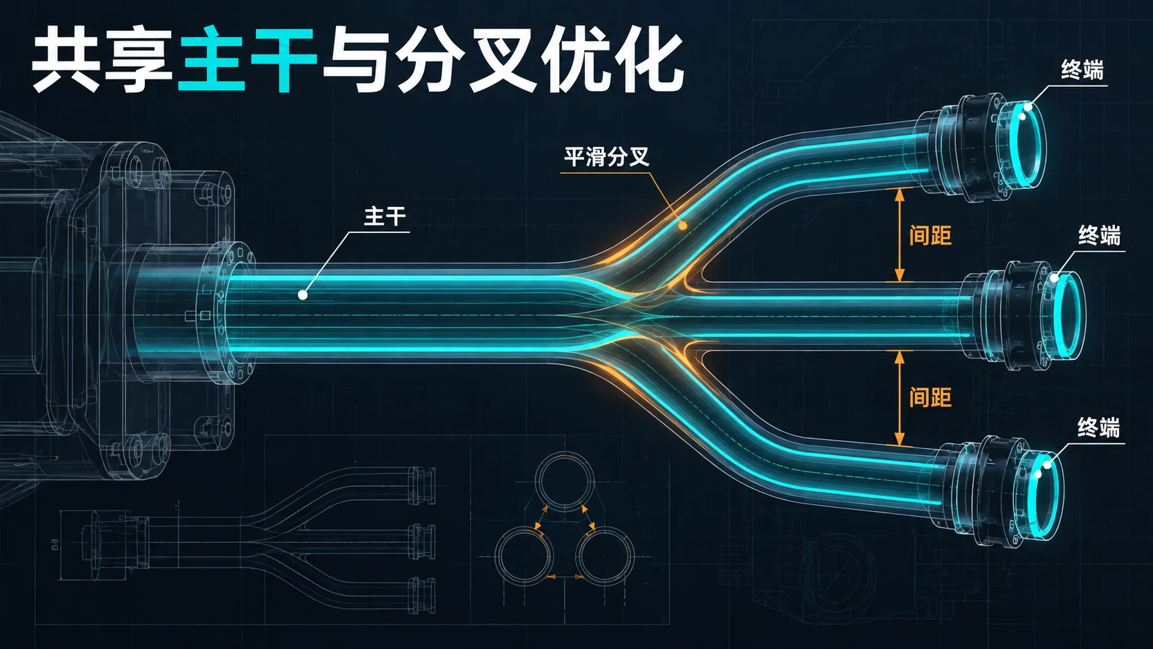 管路中心线细化：转弯要圆滑，分叉还得给每条用途留路工程方法示意图
