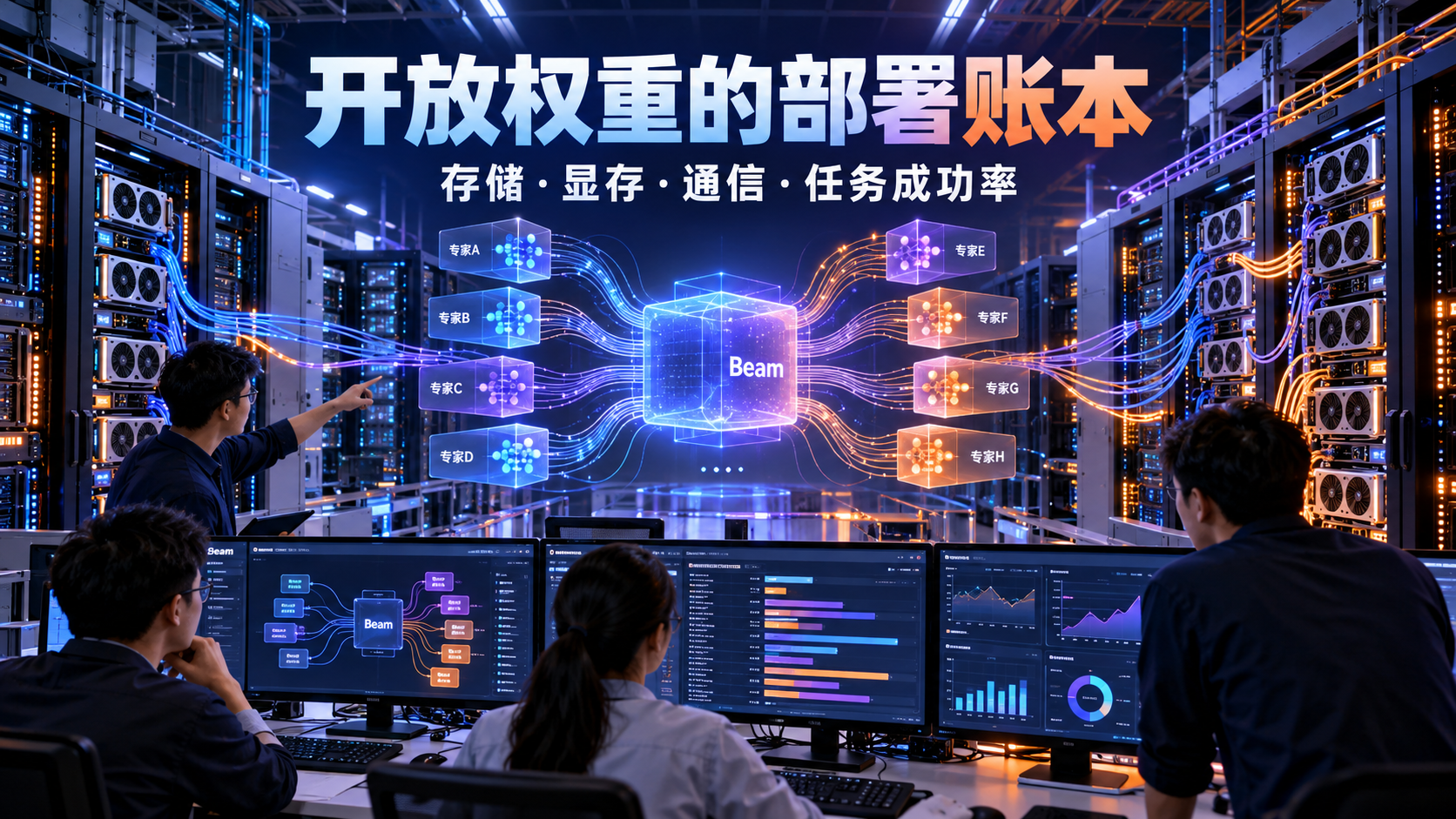 混合专家模型以路由选择部分专家参与推理的概念示意