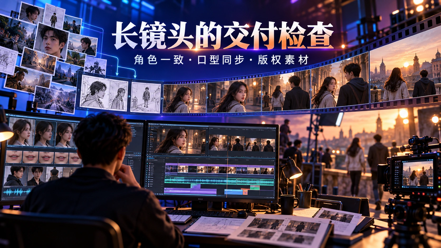 AI视频项目中关键帧、素材授权、镜头验收与交付的流程信息图