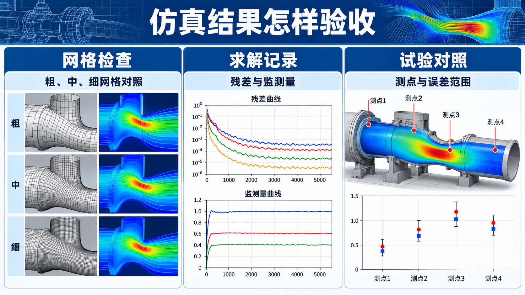 网格、求解与试验对照的工程验收信息海报
