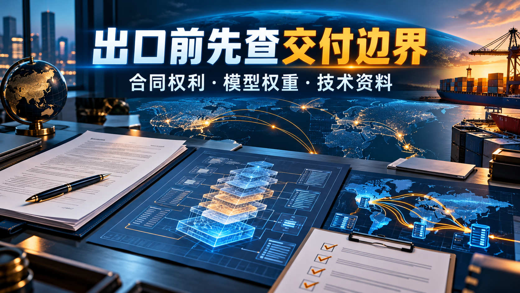 技术出口识别、跨境情形、登记、留存四步信息图