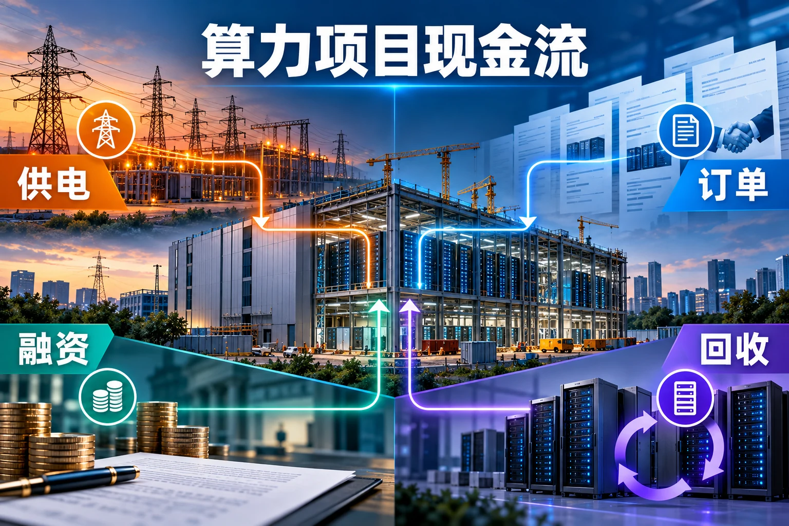 数据中心从并网、建设融资到客户用量的项目审核流程信息海报