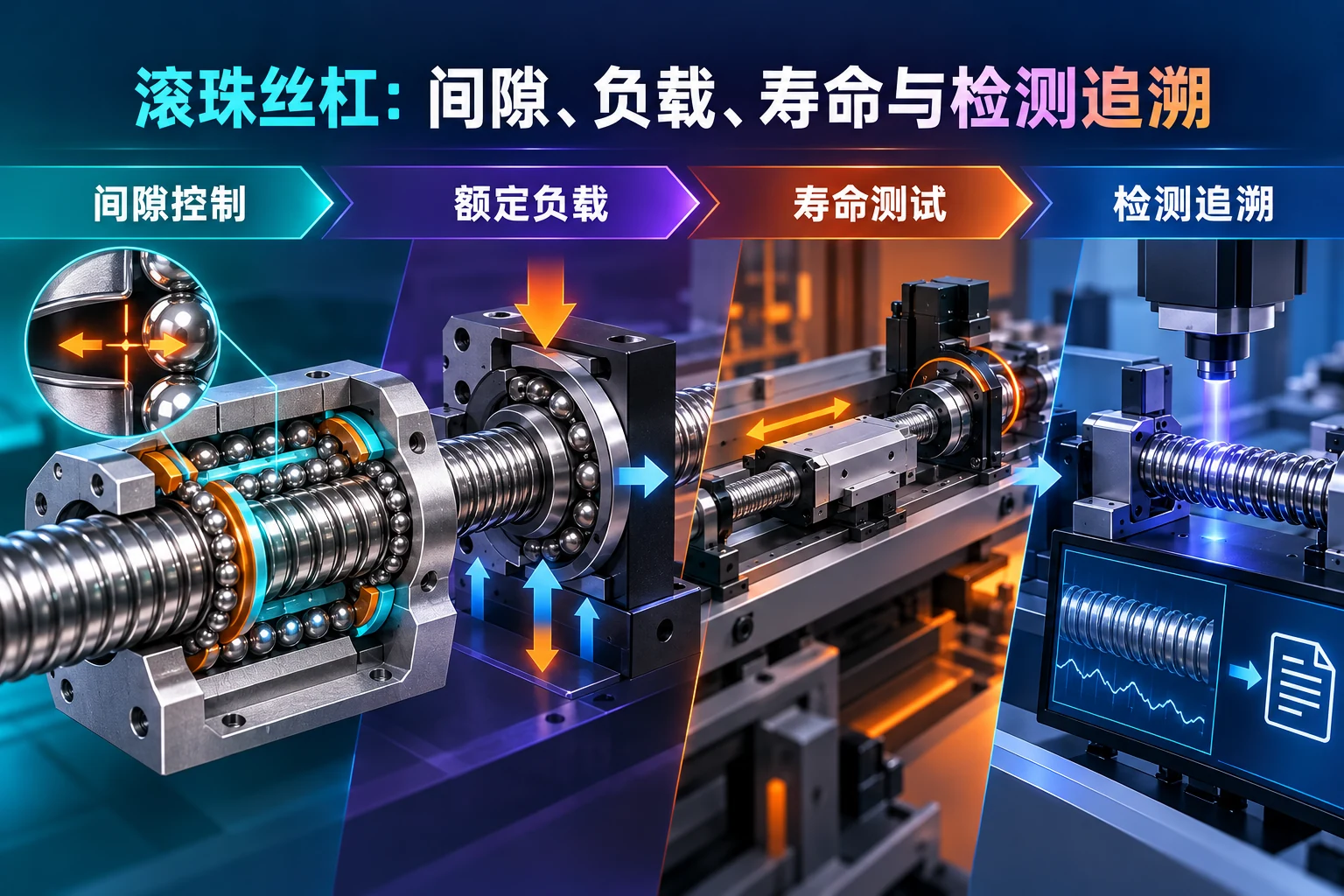 丝杠样件到量产验证的四层检测链示意