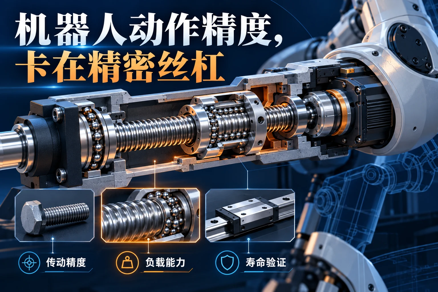 精密丝杠、螺母与电动执行器传动路径示意