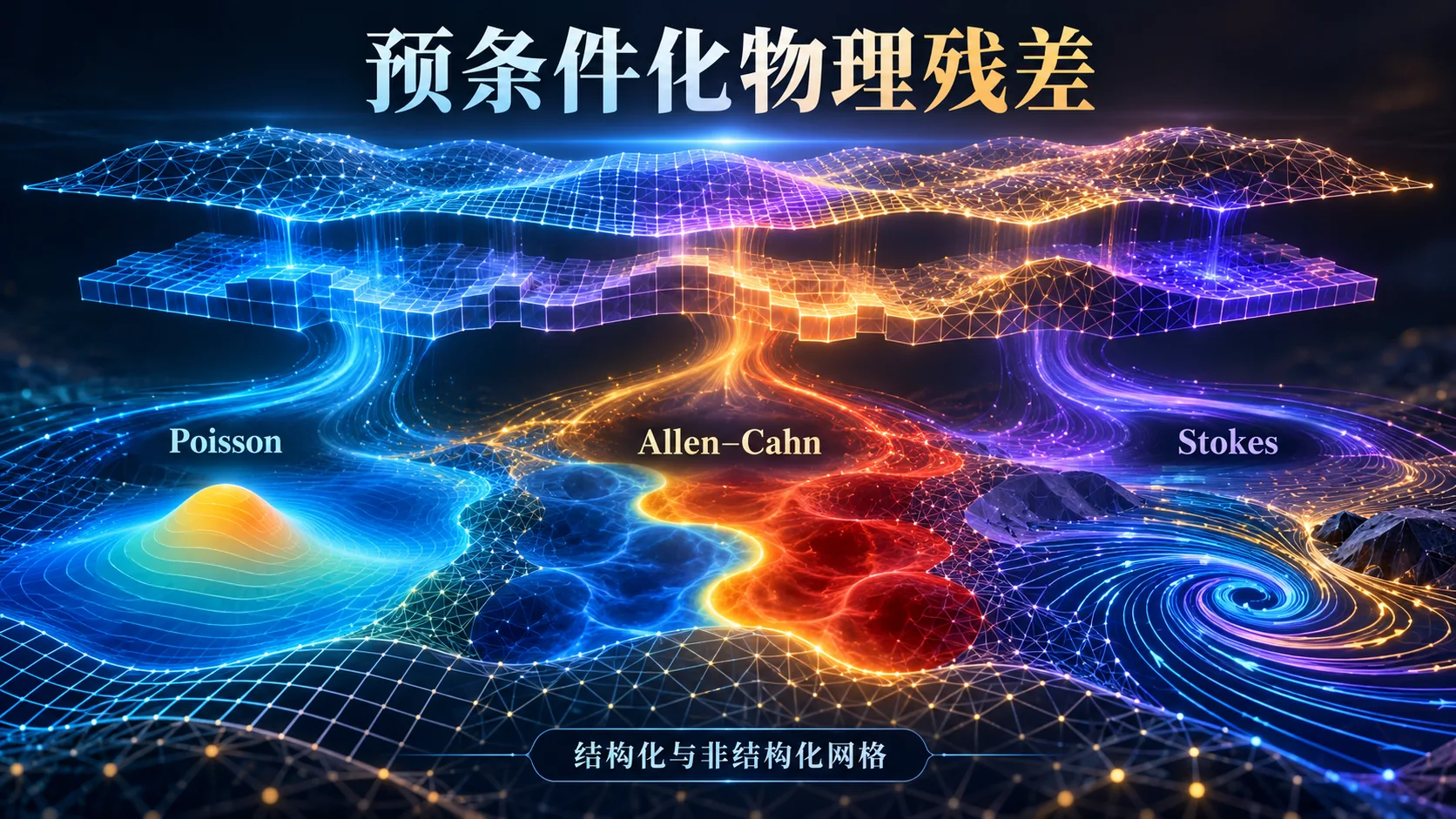 物理残差难训，先看离散算子：预条件神经算子的工程复验路线：独立正文概念信息海报