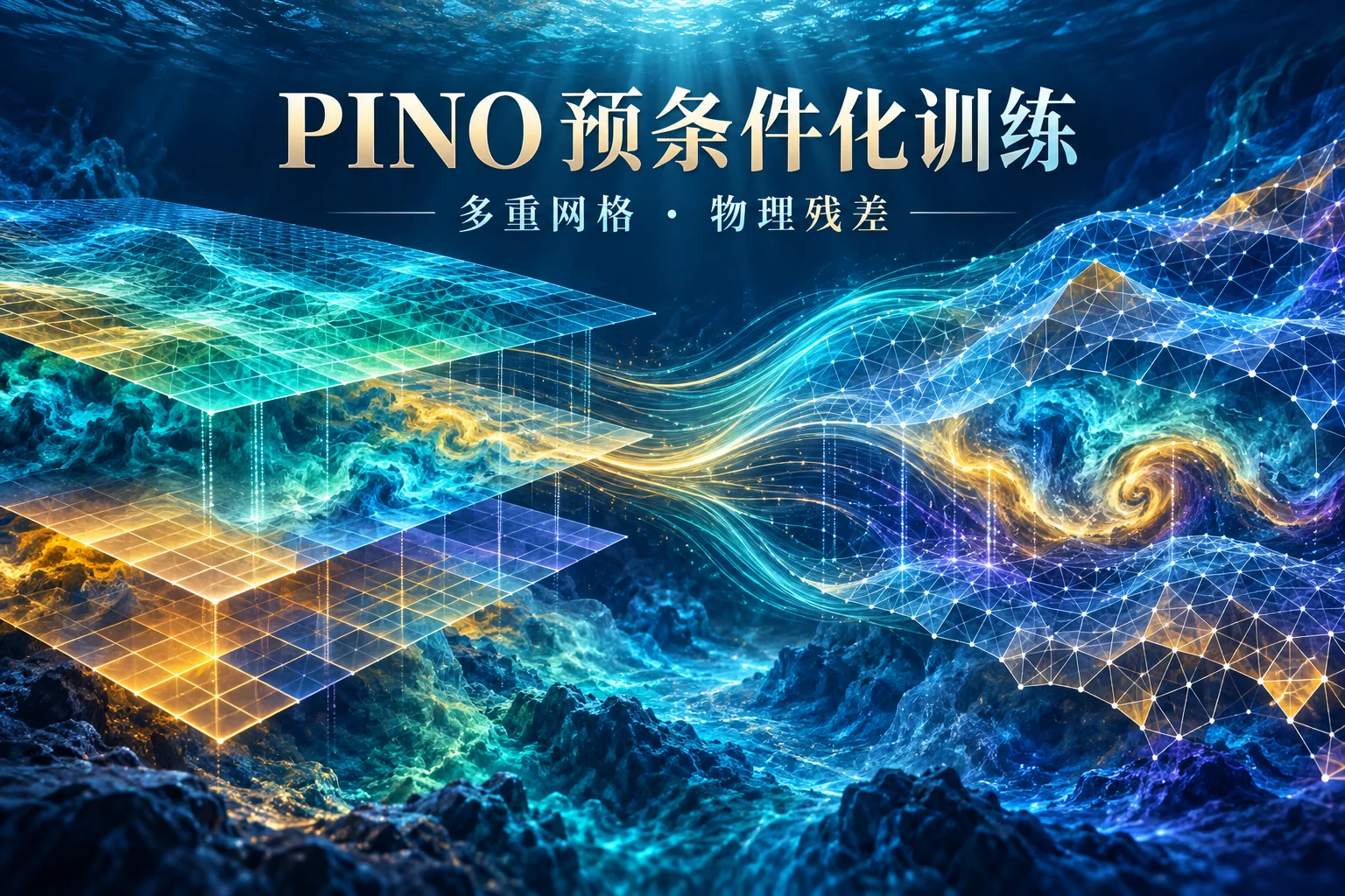 物理残差难训，先看离散算子：预条件神经算子的工程复验路线：独立封面概念信息海报