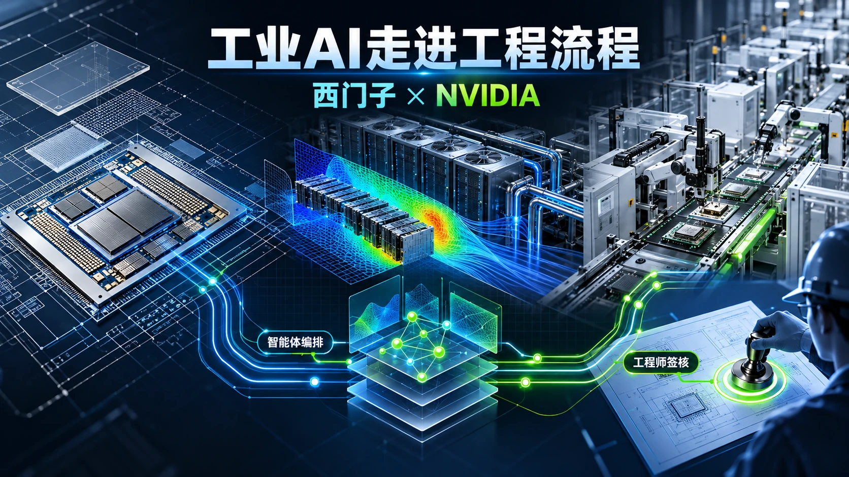 工业AI合作与工程验证：独立封面概念信息海报