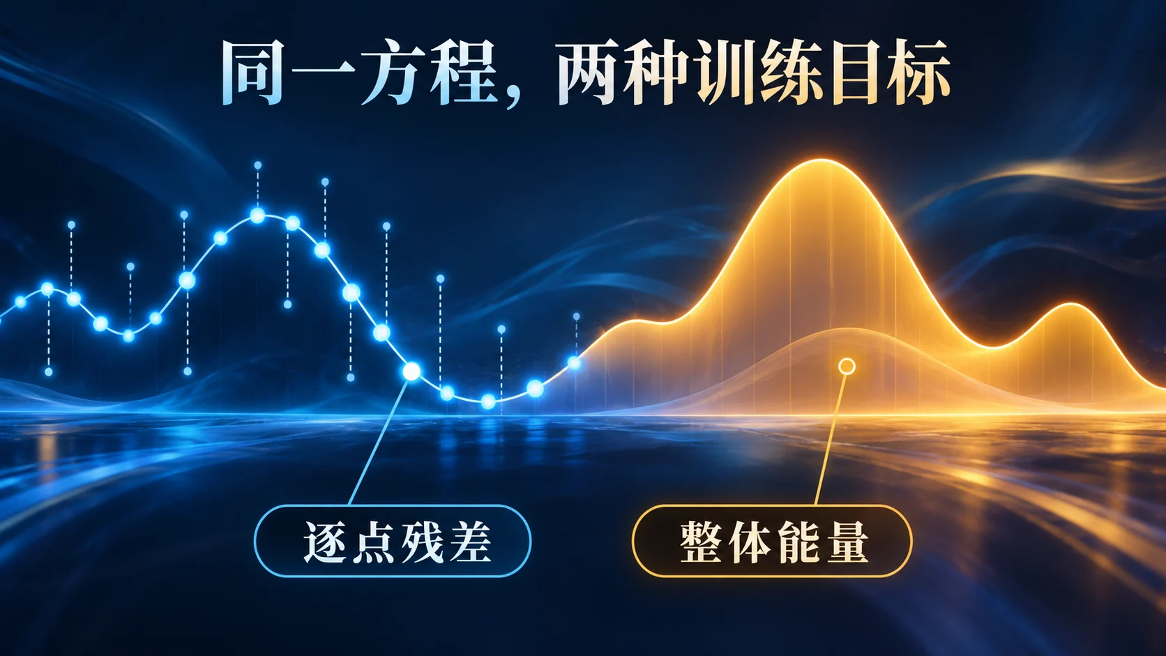 同一方程的逐点残差与整体能量两种训练目标概念信息图