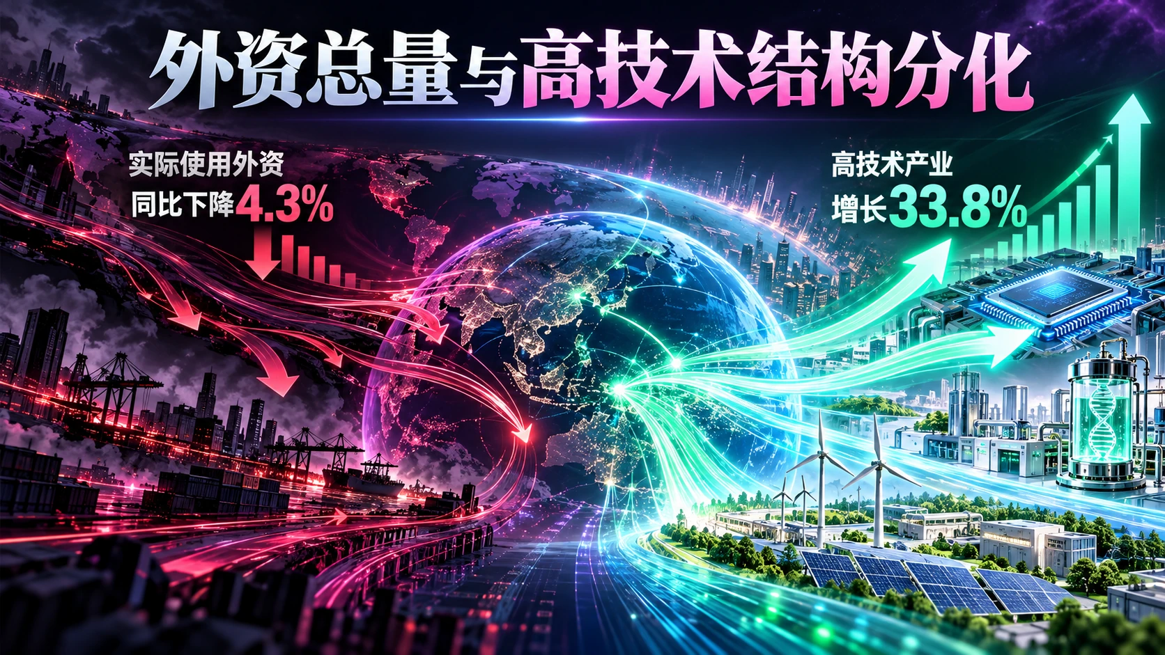 外资总量与高技术结构：独立封面概念信息海报