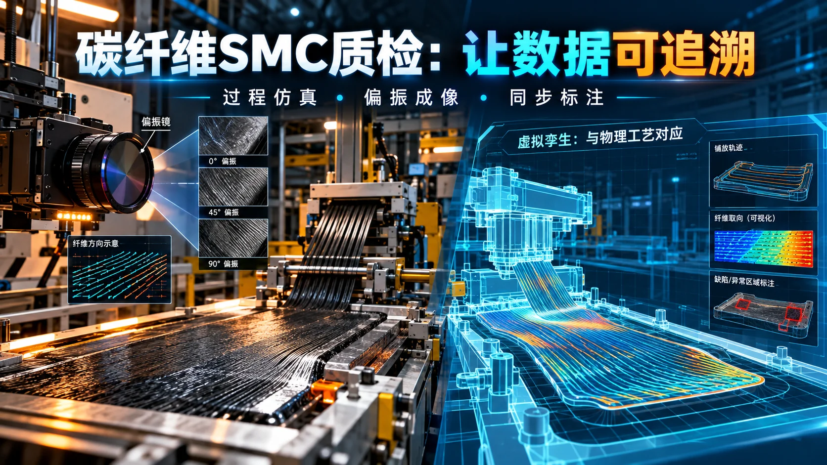 碳纤维SMC铺放的标注难题：用过程驱动数字孪生生成质检数据：封面概念示意图