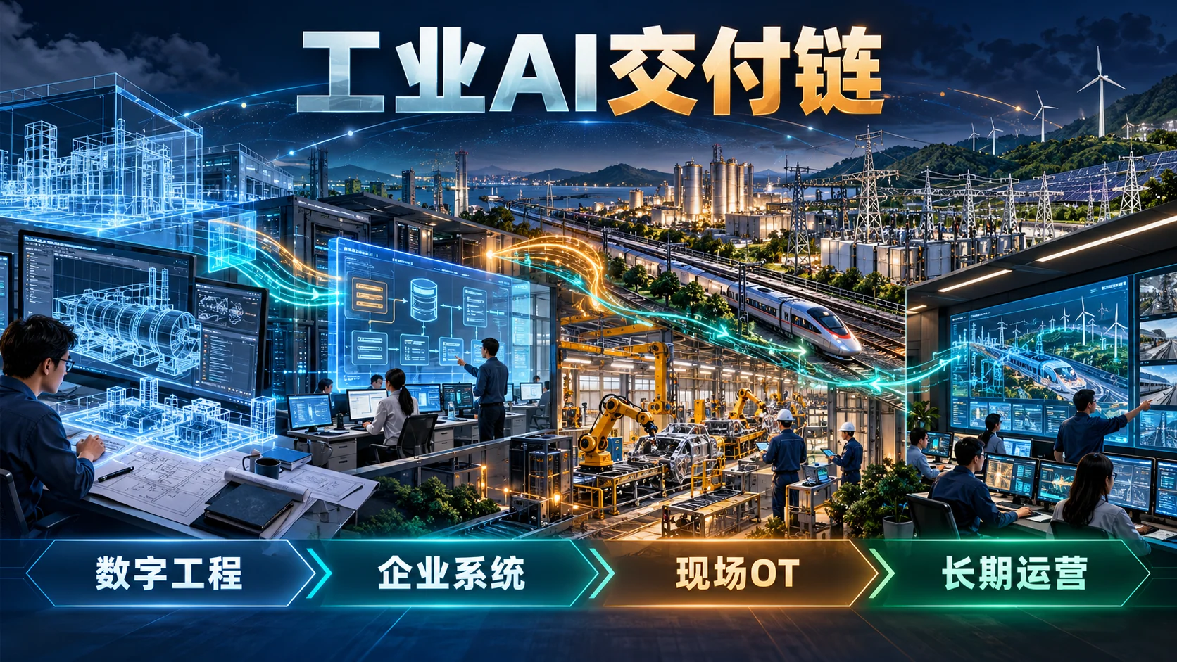 日立拟整合3.5万人组建Hitachi Digital:工业软件交付怎样跨过IT与OT的边界相关技术与产业流程示意