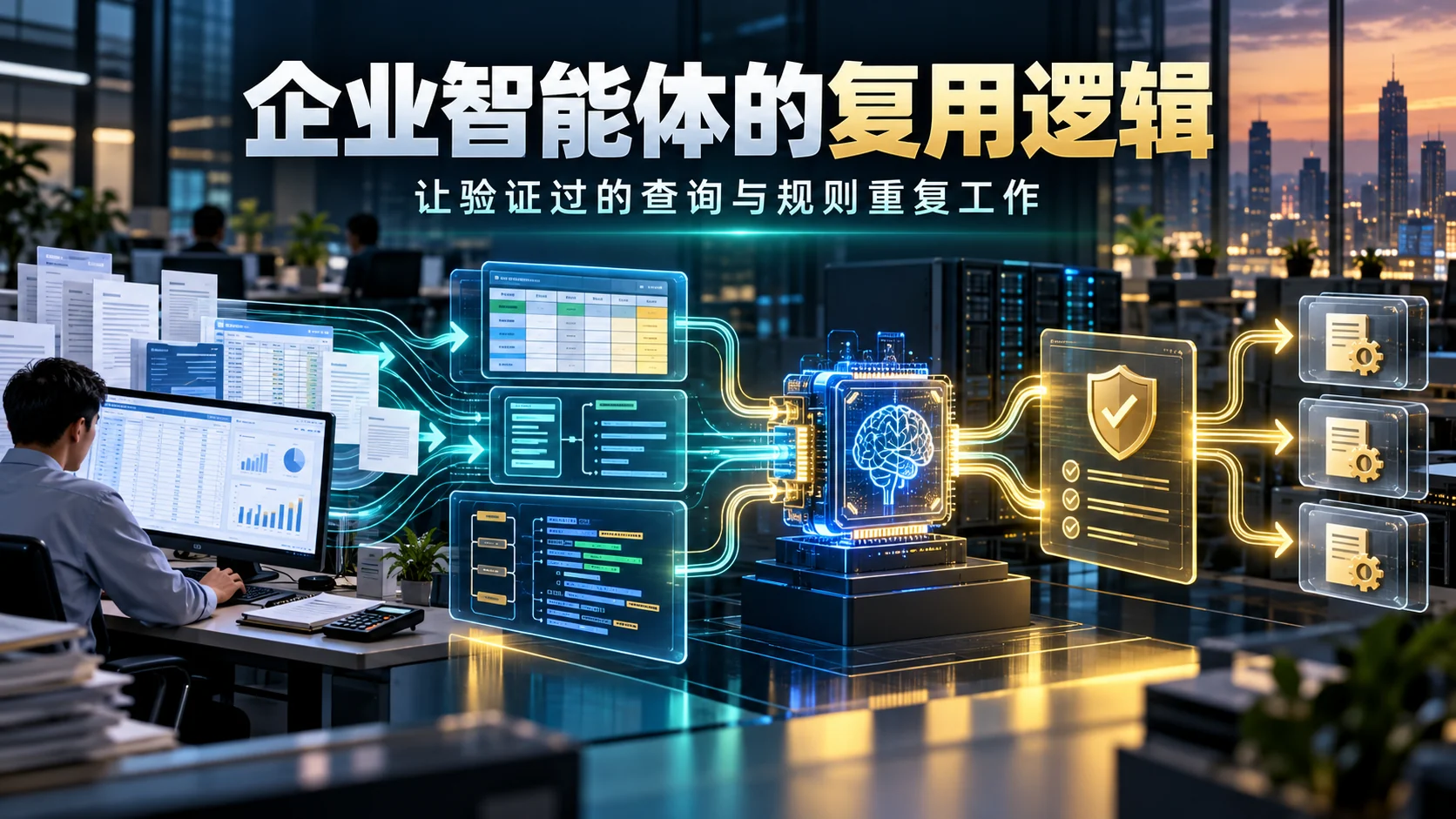 Sema4.ai 企业智能体与可复用业务逻辑概念配图