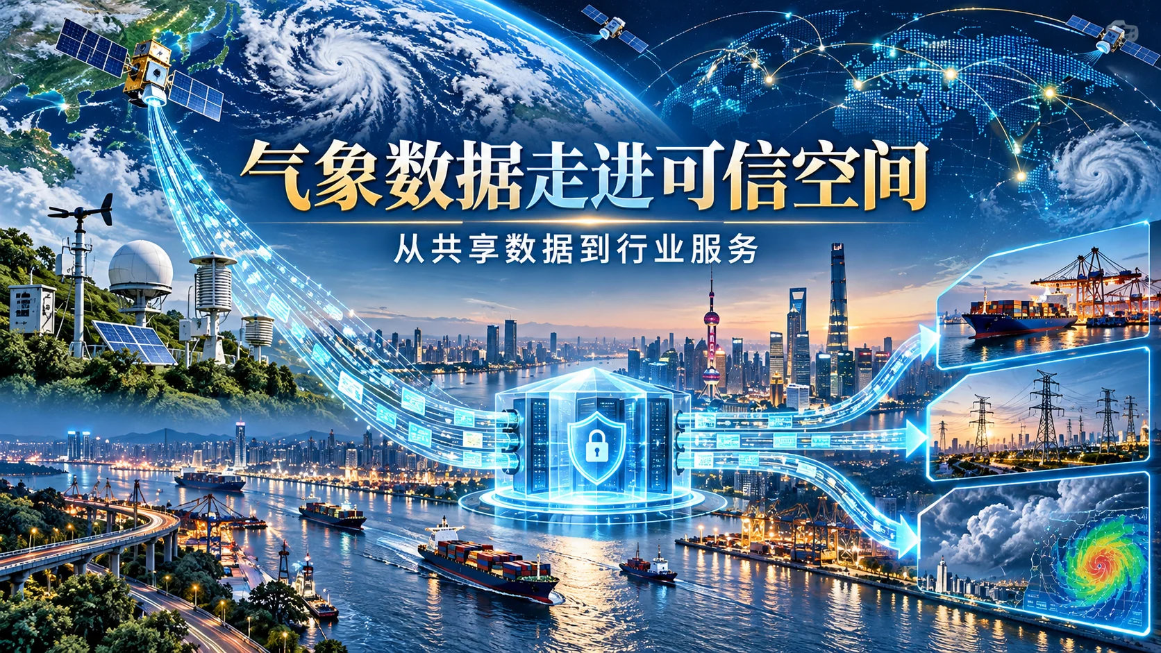 上海气象可信数据空间与航运数据流通概念图封面示意