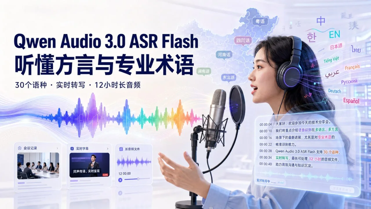 Qwen Audio 3.0 ASR Flash覆盖实时、短音频和长文件转写