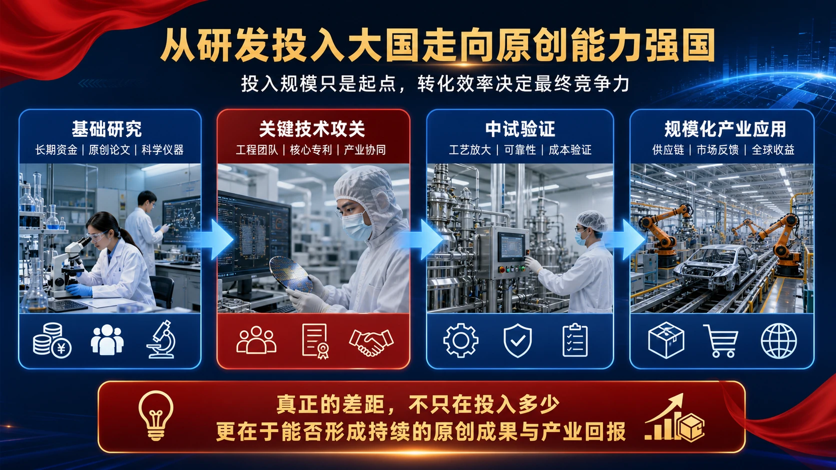 中国研发投入从基础研究、中试到产业化的转化链条