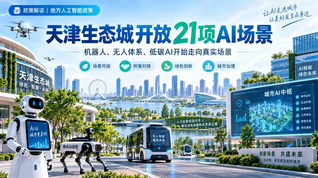 天津把城市变成AI试验场：生态城一次开放21个场景，机器人、无人体系和低碳AI开始直接找供应商