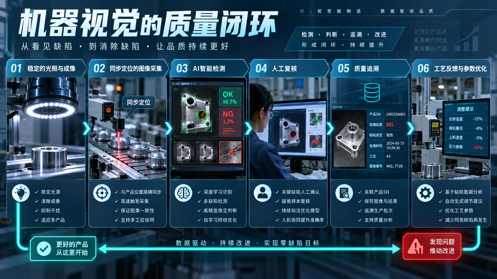 机器视觉在线质检闭环信息海报要点图文海报