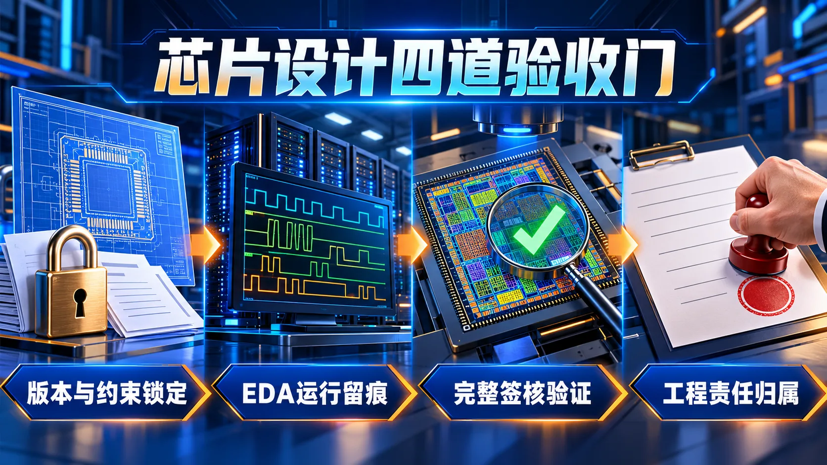 芯片设计智能体从目标、EDA试验、验证到工程签核的工程流程信息图