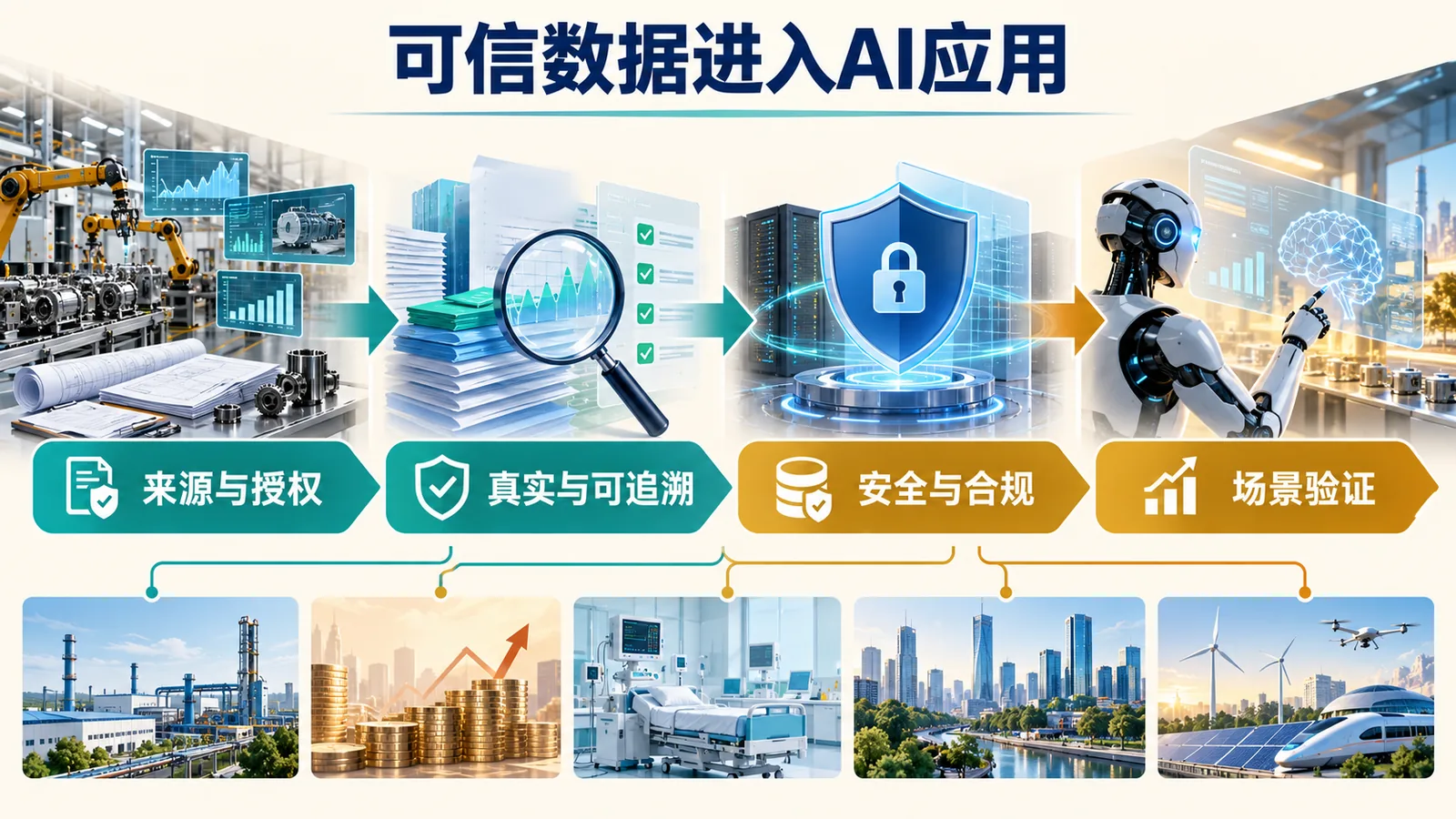 行业数据从来源授权、质量评估、安全控制到模型应用的治理流程信息图