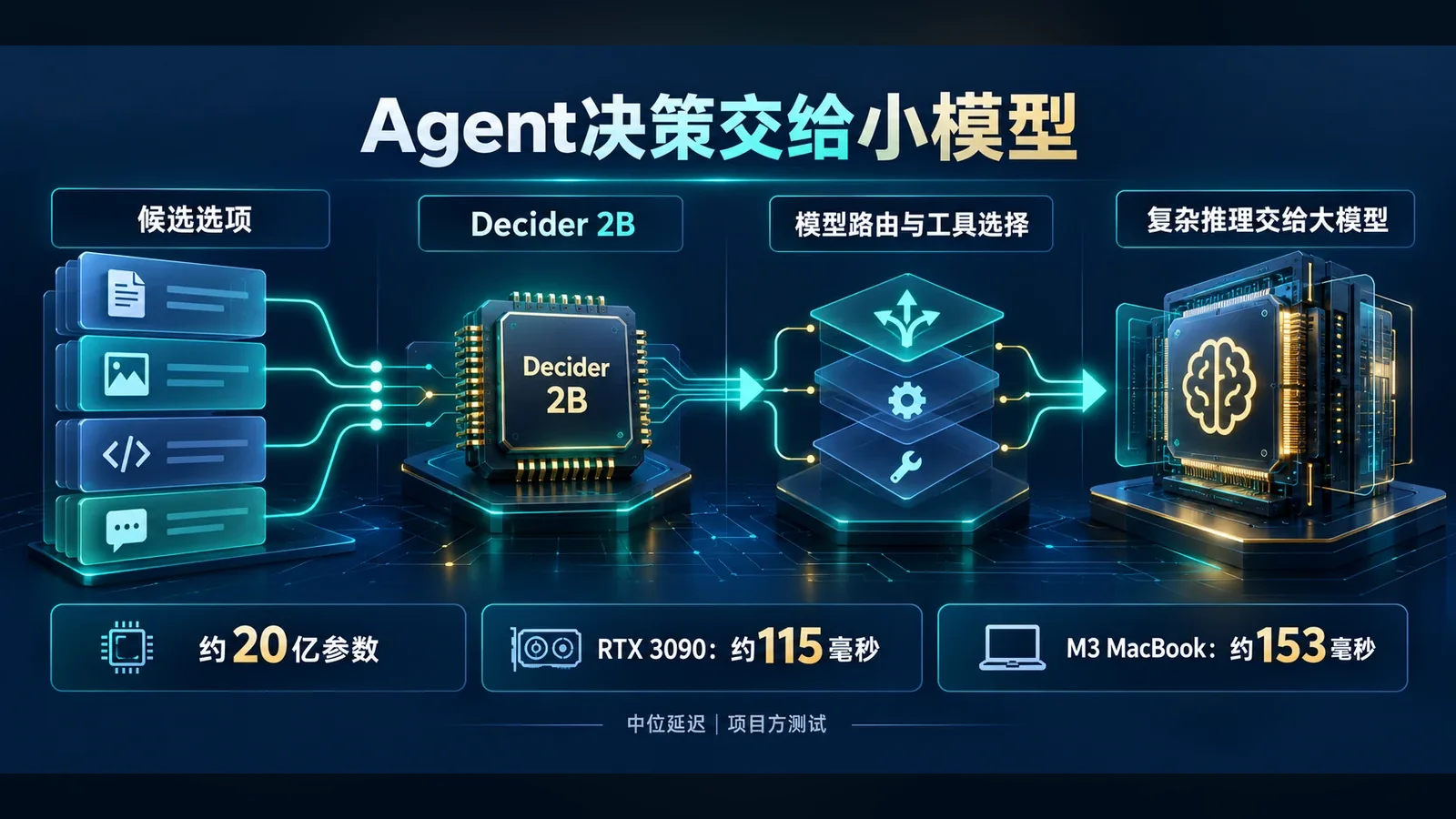 Strands Decider 2B：Agent的每一步，都值得请大模型来决定吗？独立信息海报（示意）
