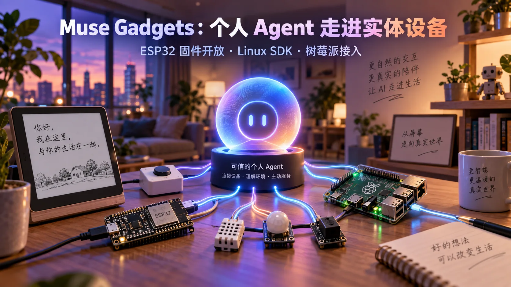 Muse Gadgets让个人Agent接入设备：从按钮到家庭网络，权限怎么管独立信息海报（示意）