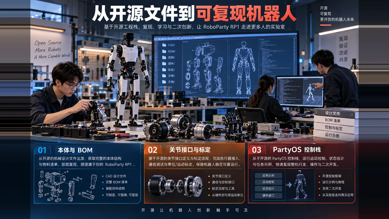 RP1把人形机器人“开源”推进到整机：开发团队先问五个工程问题独立信息海报（示意）